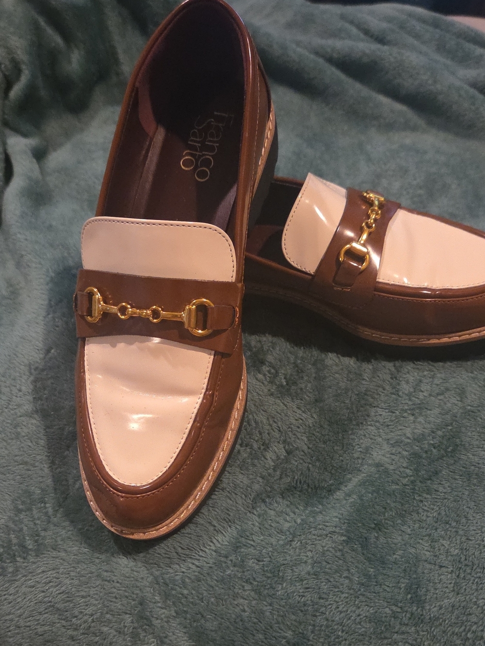 Franco Sarto Brown & Cream Leather Bit Loafers
